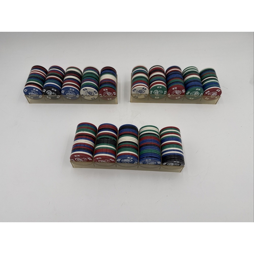 Vintage 300pc 10 Gram Clay Composite Poker Chip Set Casino Style w Racks